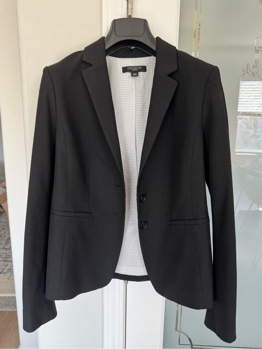 Ann Taylor Petite Black Blazer 4P Polka Dot Lined Blazer Career Jacket